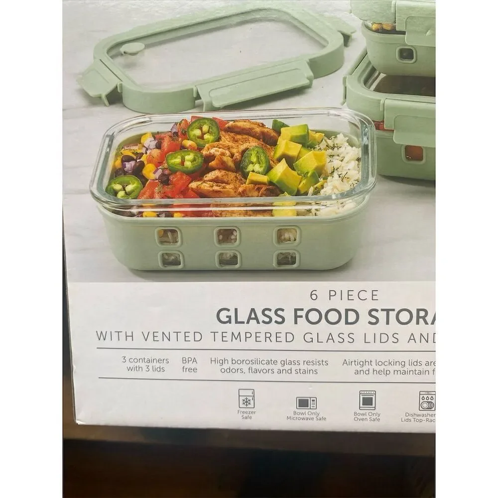 - Restaurantware 6-Piece Glass Food Storage Set Airtight Lids Clear